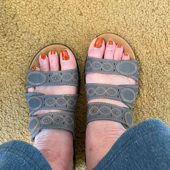 Clarks Collection Leisa Cacti Comfort Slide Sandals Leather Denim Blue 10M - Picture 8 of 12